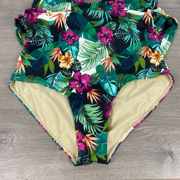 Swimsuits For All Green&Purple Tropical Halter Tie One Piece Swimsuit Sz.16 - Picture 7 of 16